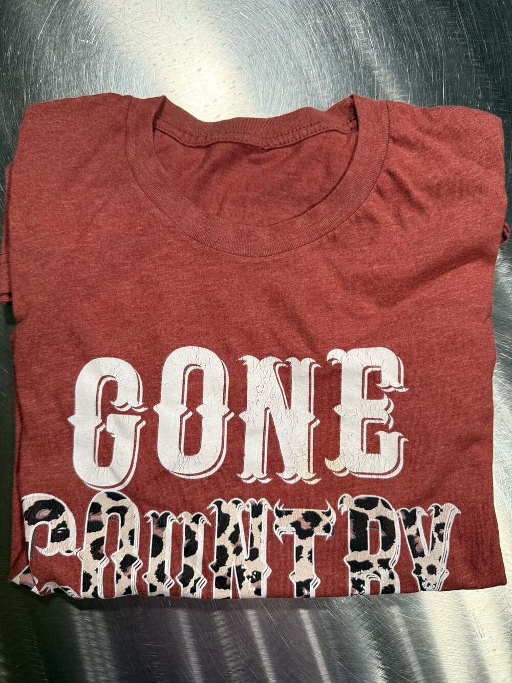 L&B Life Gone Country Leopard Print Graphic T-Shirt Heather Red Size S
